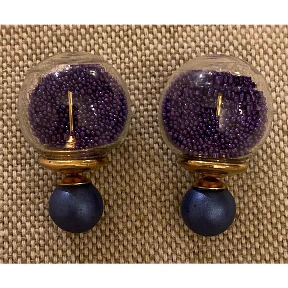 Blue Micro Bead Double Sided Earrings Peek-a-boo - Picture 1 of 4